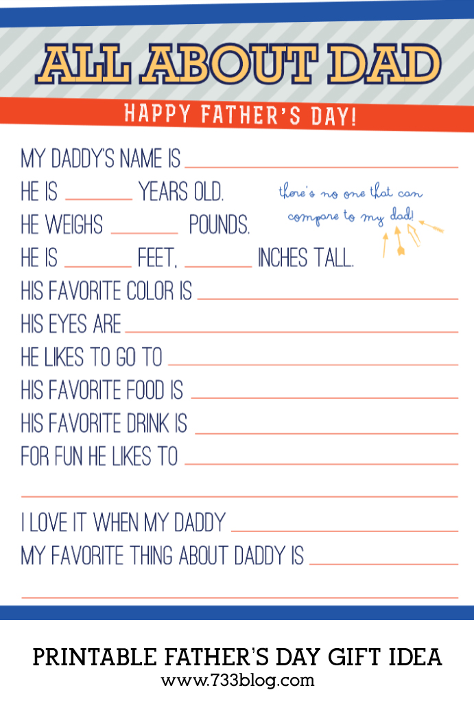 Free Printable Father's Day Gift Idea - have your kids fill out this survey about dad for some hilarious fun!