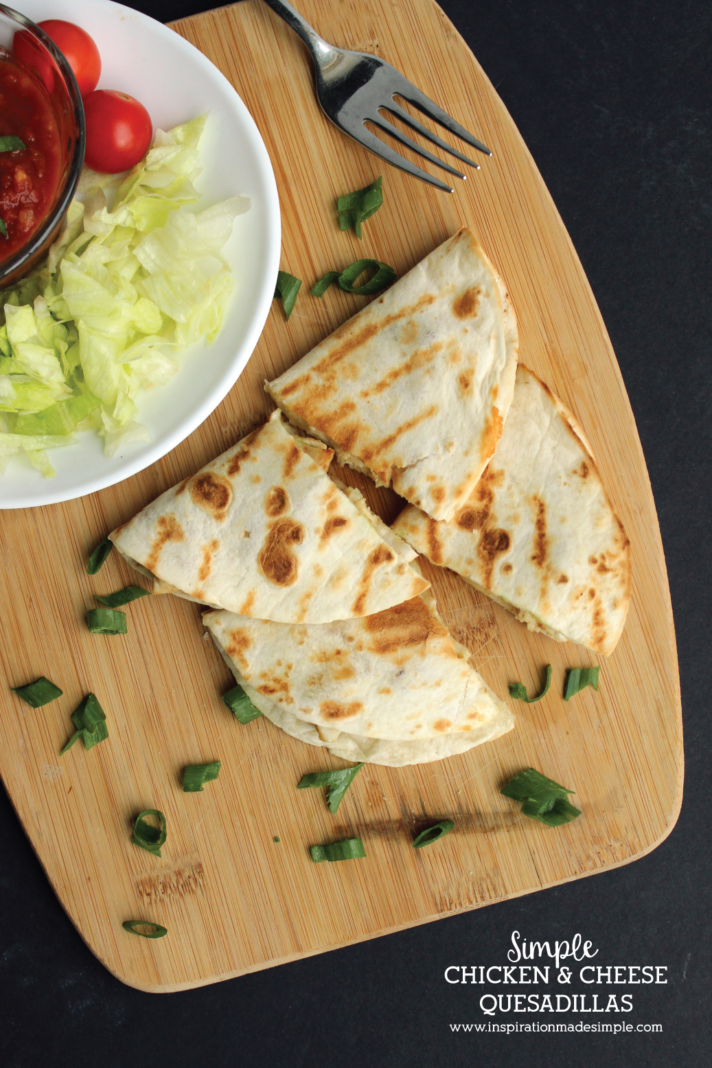 Delicious and simple Chicken and Cheese Quesadilla Recipe - Great appetizer for game day, or combined with other dishes for a family meal!