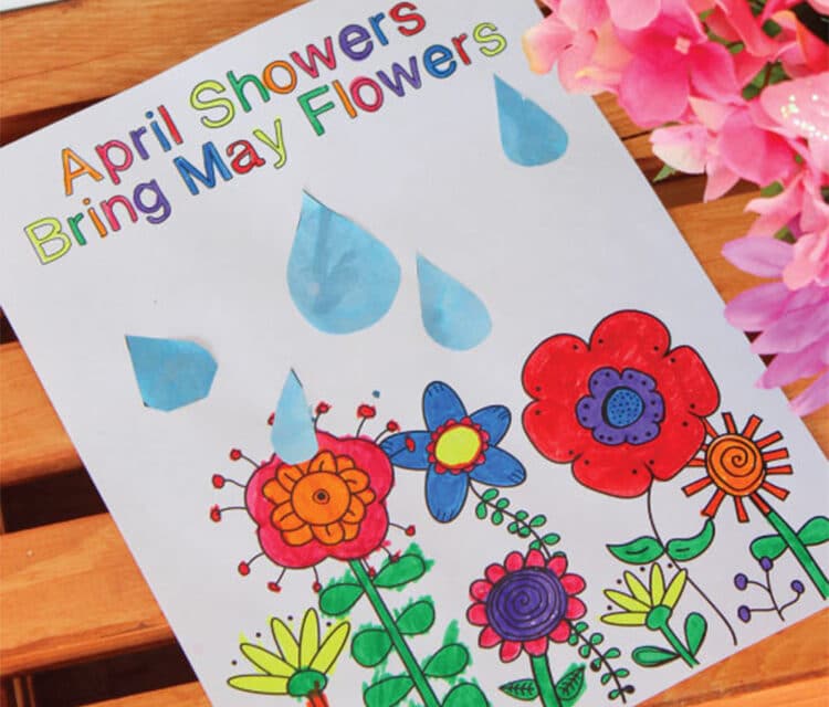 “April Showers Bring May Flowers” Spring Coloring Sheet
