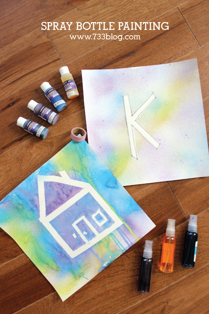 Spray Bottle Painting - get the kids outside with this fun painting and tape resistance technique!