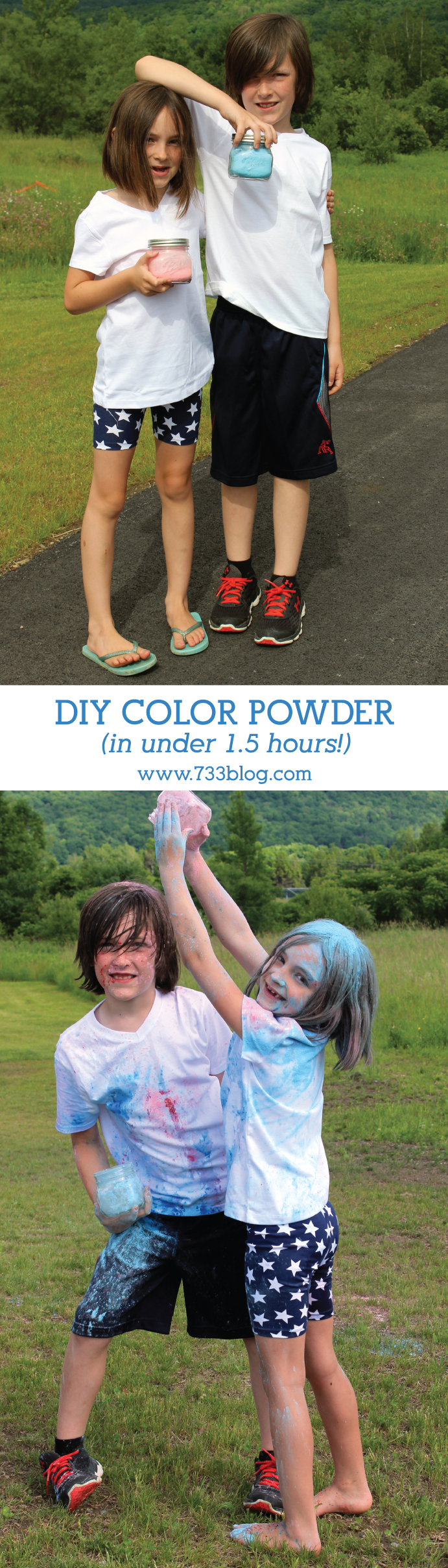 FAST DIY Color Powder Recipe for neighborhood color runs and color wars! Also perfect for gender reveals!