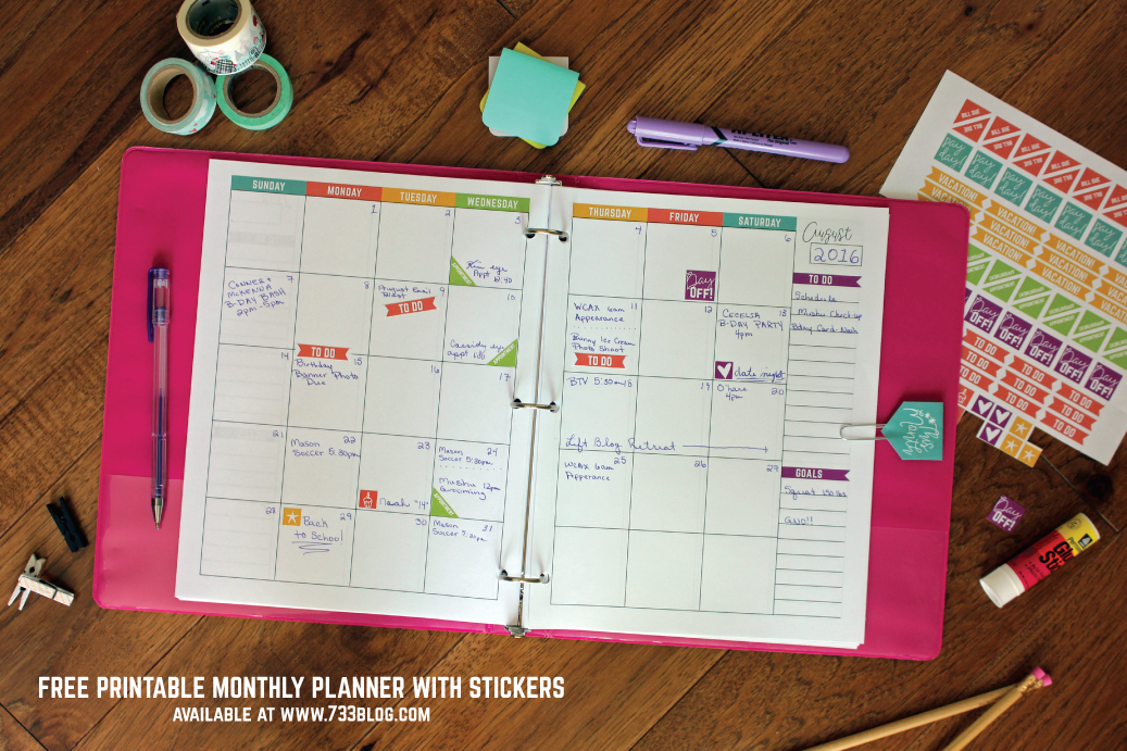 Free Printable Monthly Planner and Planner Stickers