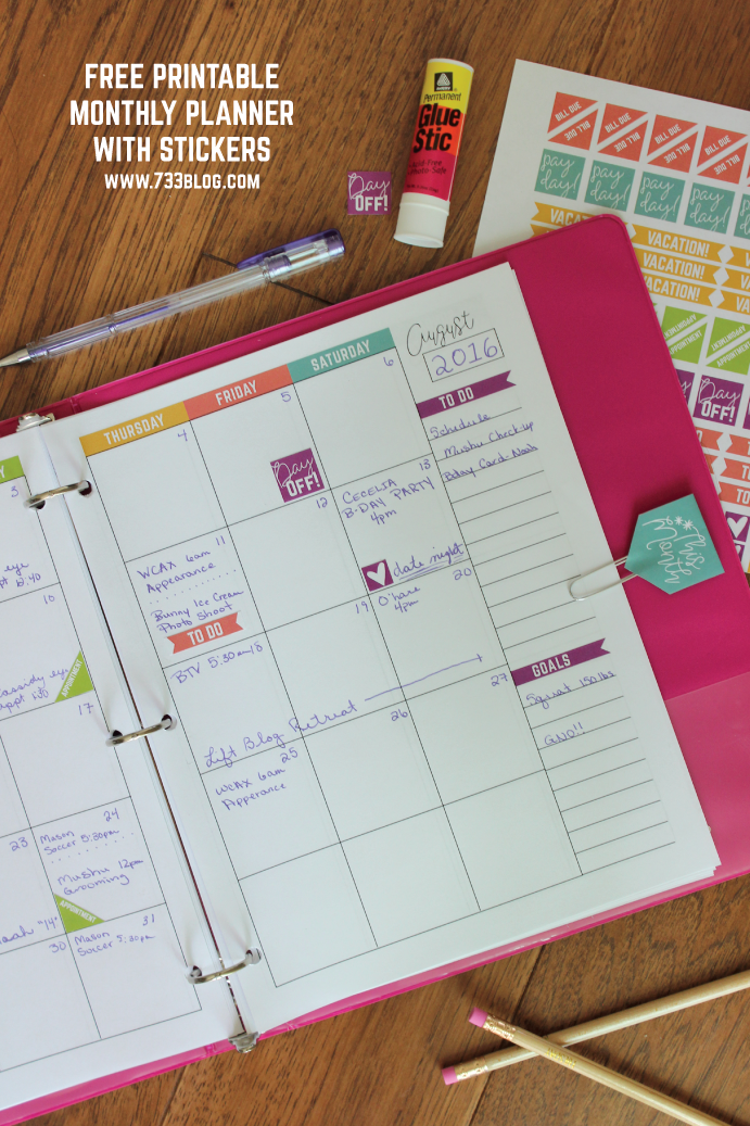 Printable Monthly Planner and Stickers