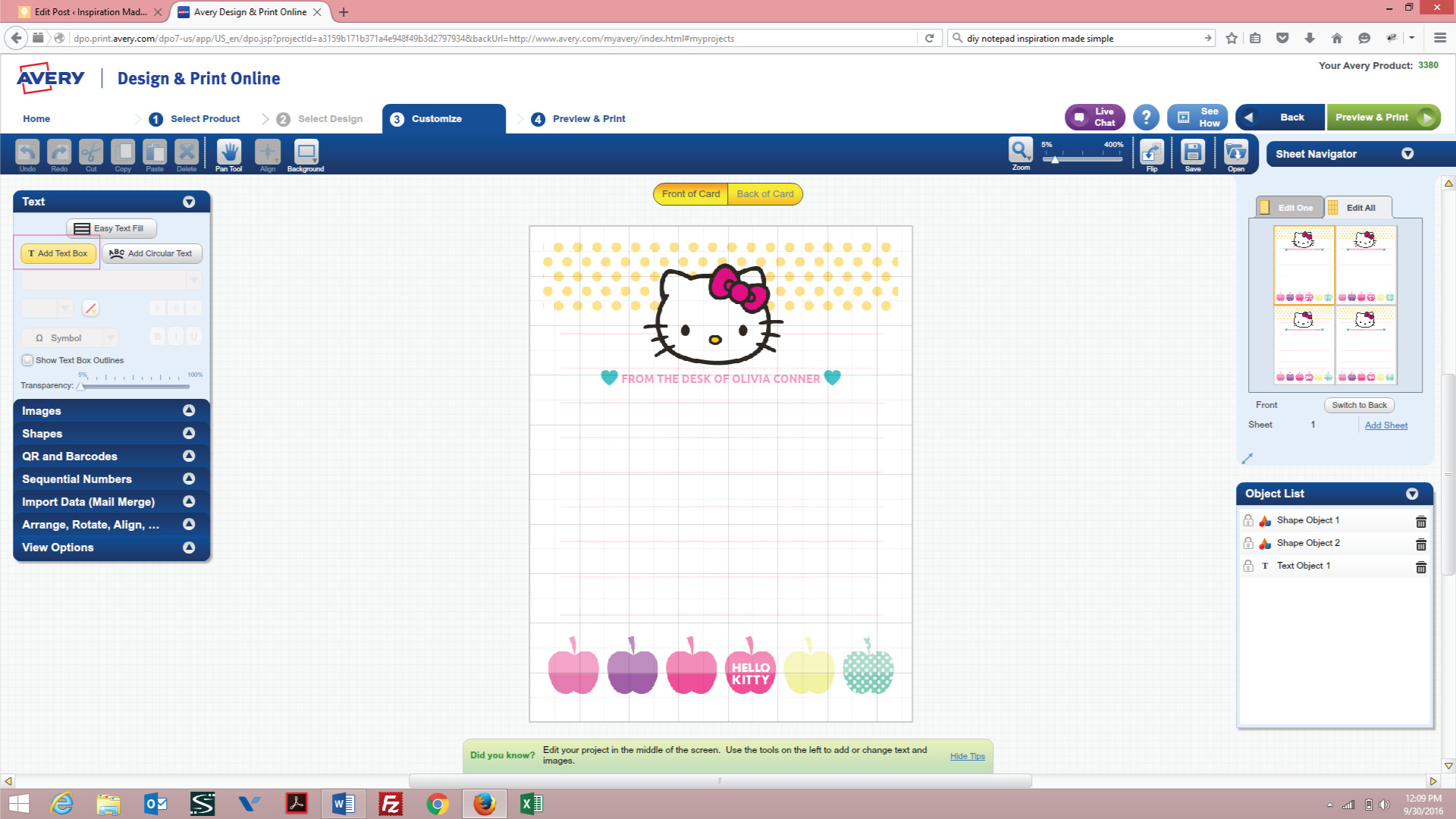 DIY Hello Kitty Notepad with Avery Design and Print
