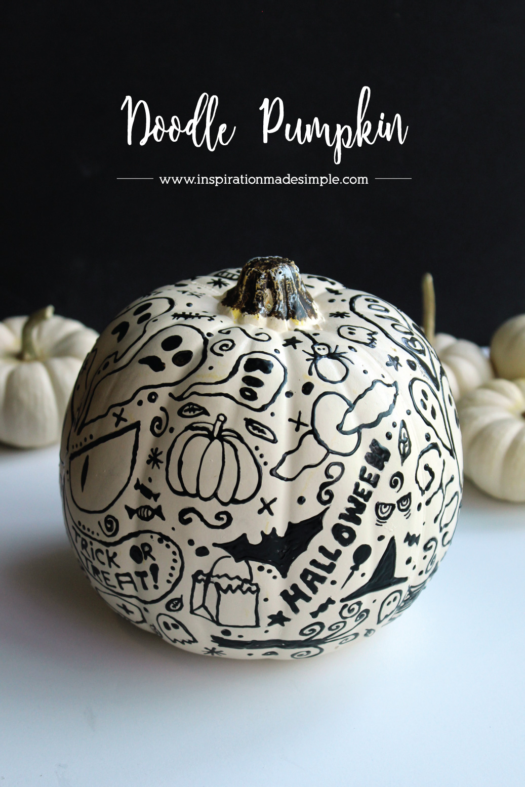 Easy No Carve Halloween Doodle Pumpkin