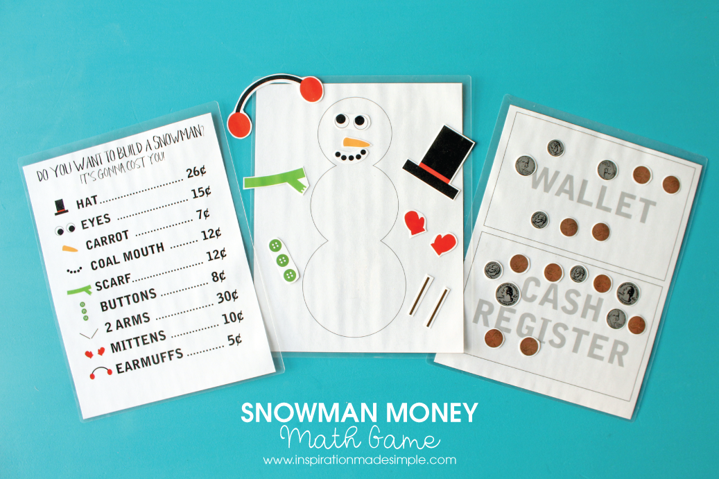 Snowman Money Math Game - great learning game for children learning US Currency