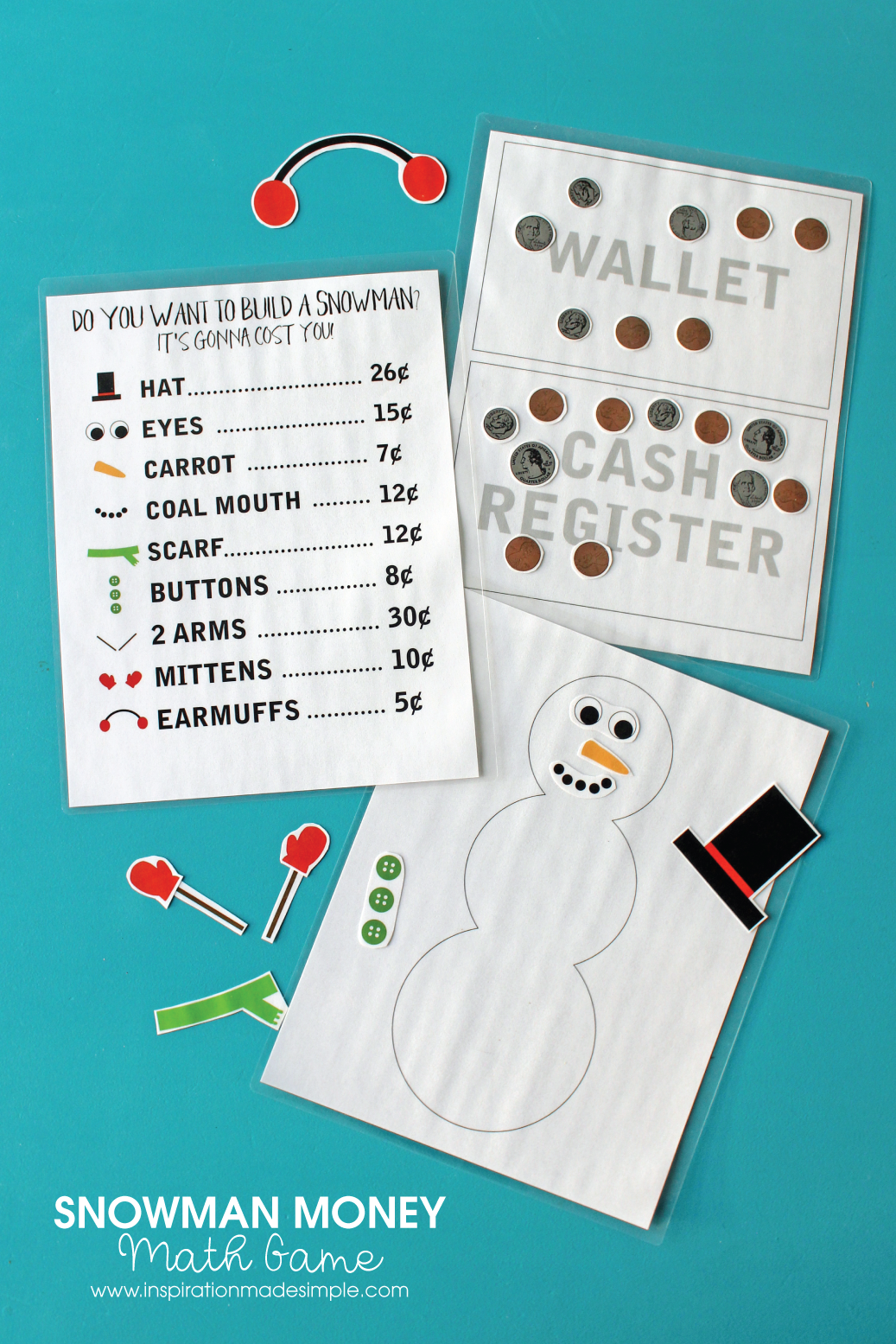 Snowman Money Math Game - great learning game for children learning US Currency