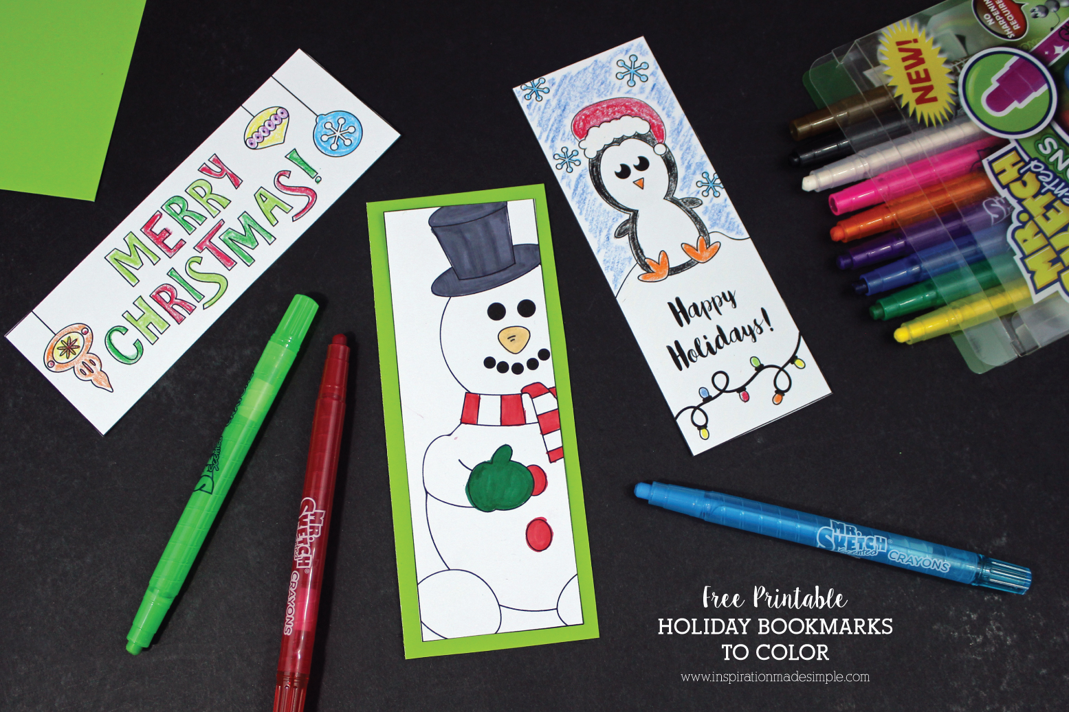 Free Printable Holiday Bookmarks to Color - make great gift tags too!