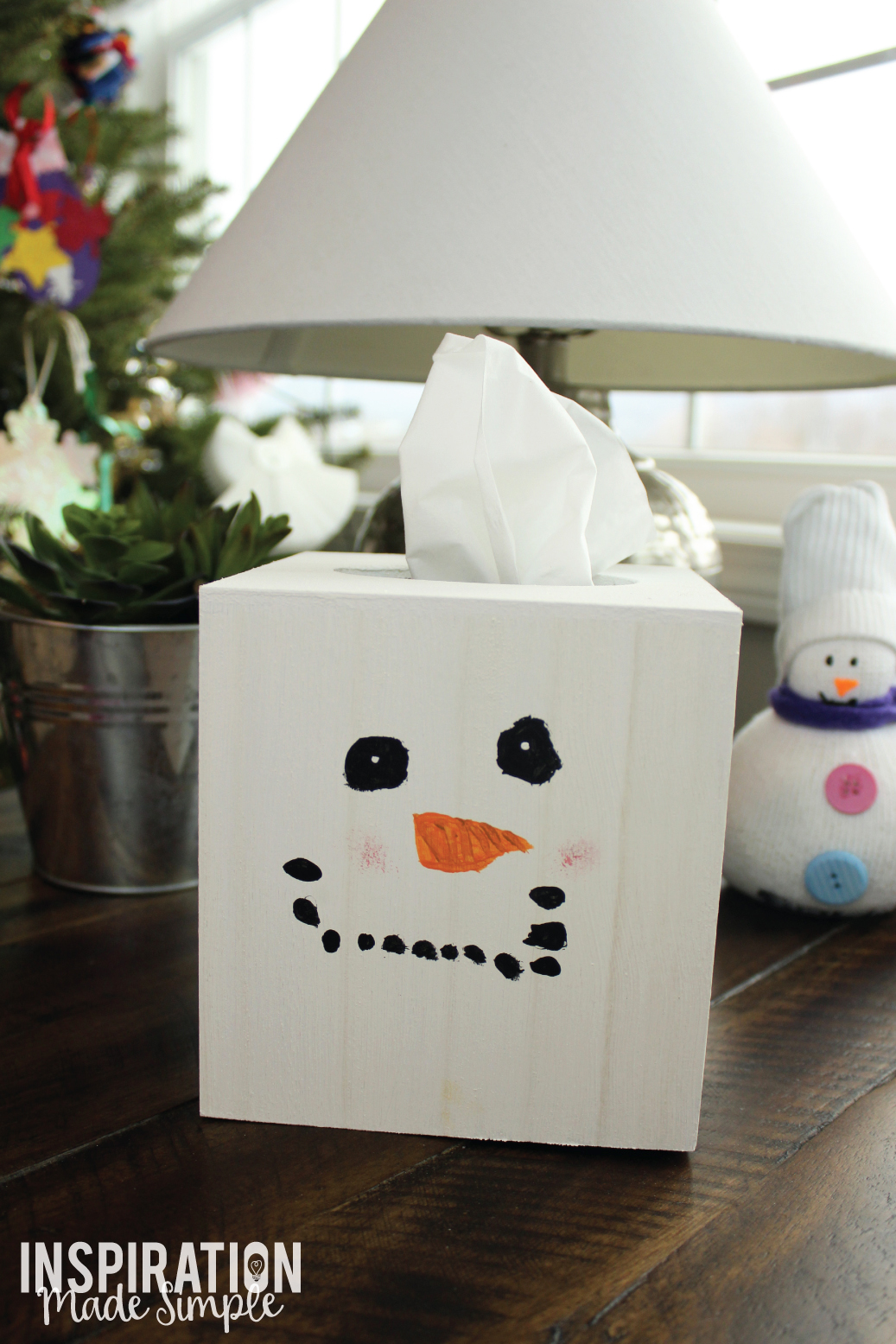 Simple and inexpensive DIY Snowman Tissue Box Cover Kids Craft