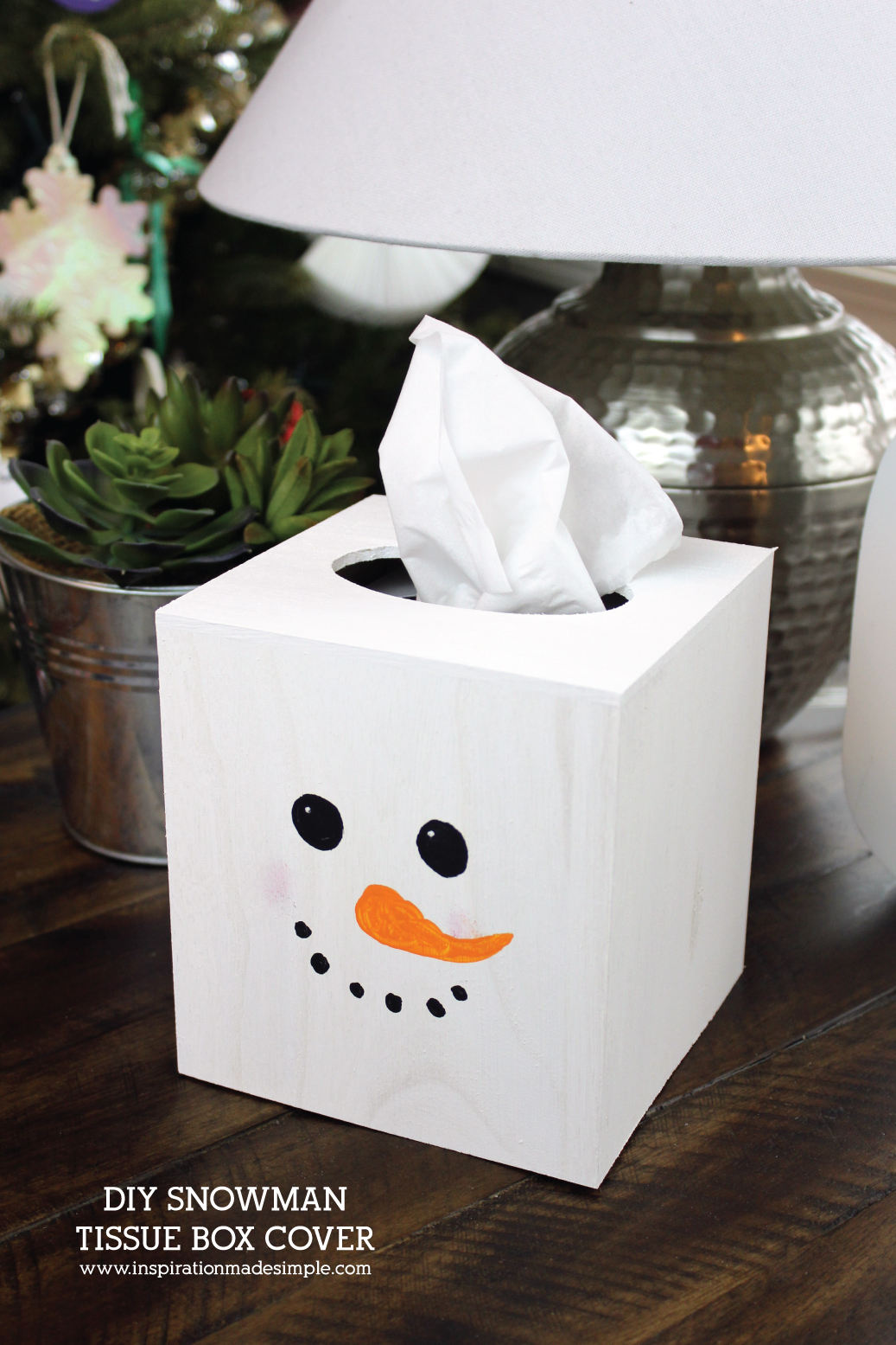 Simple and inexpensive DIY Snowman Tissue Box Cover Kids Craft