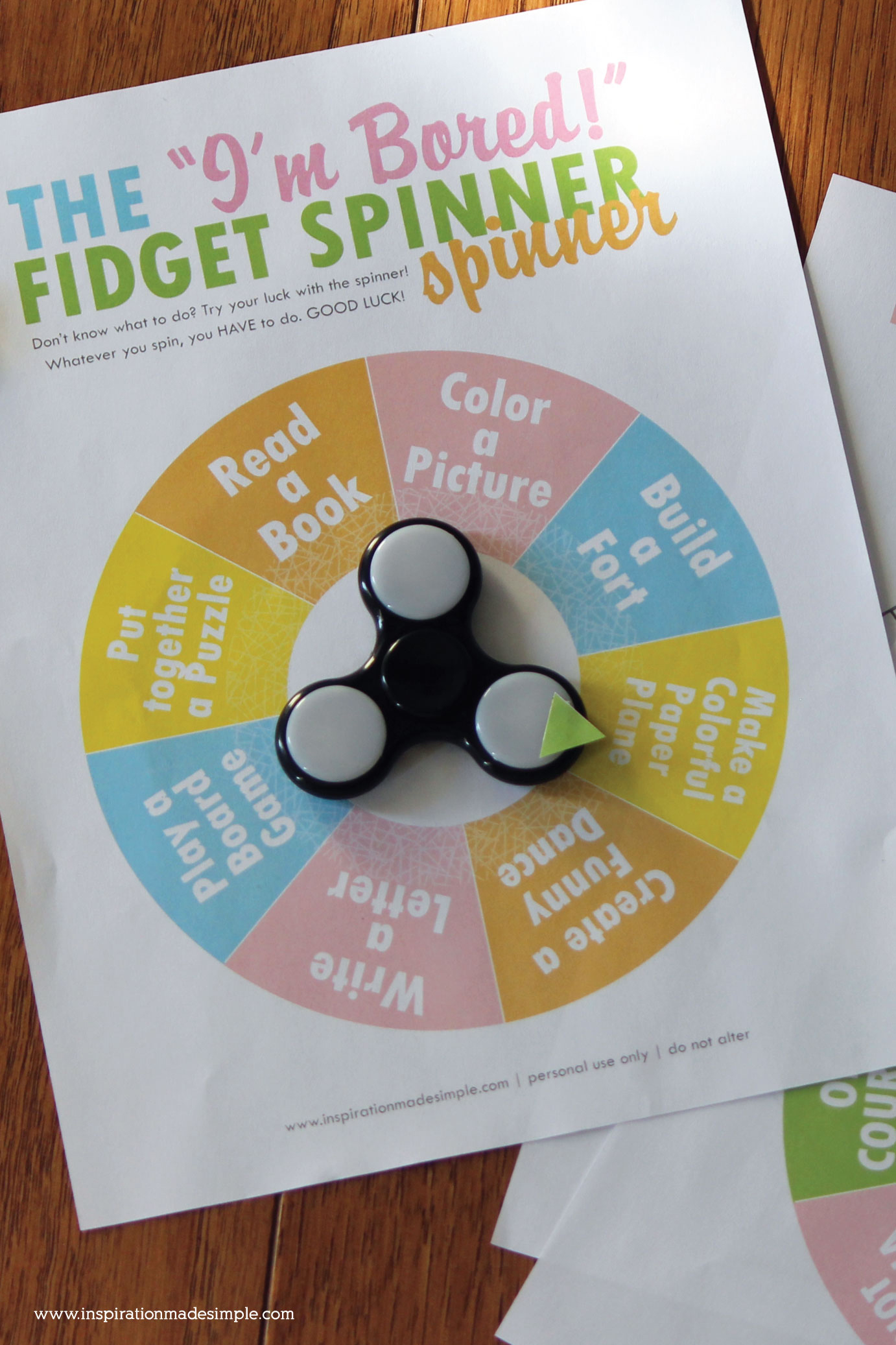 Printable I'm Bored Fidget Spinner Spinner for kids!