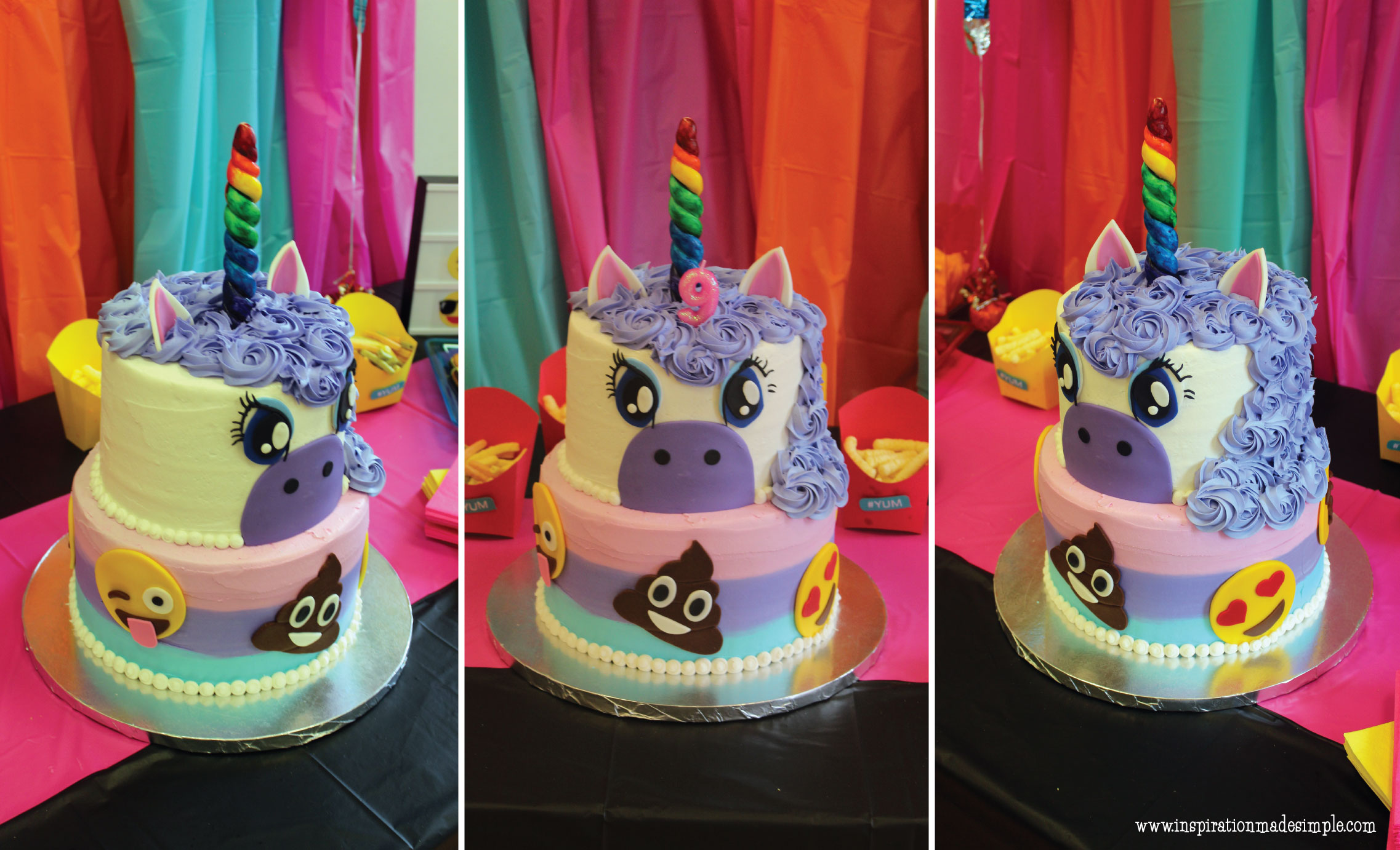 Emoji Unicorn Cake for an Emoji Paint and Sip Party for Kids