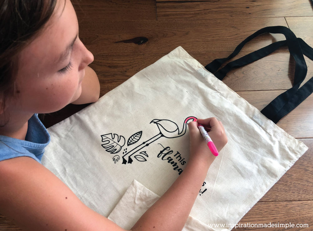 DIY Flamingo Coloring Tote Bag
