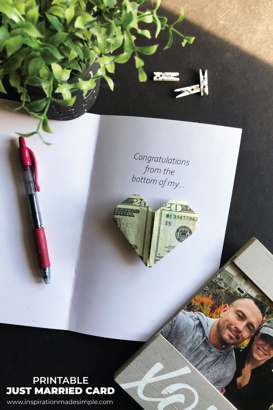 Printable Wedding Card and Money Heart Tutorial