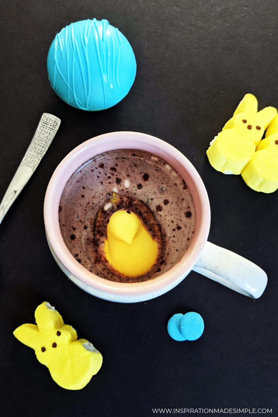 Melted Hot Chocolate Bomb with Peeps Chick inside