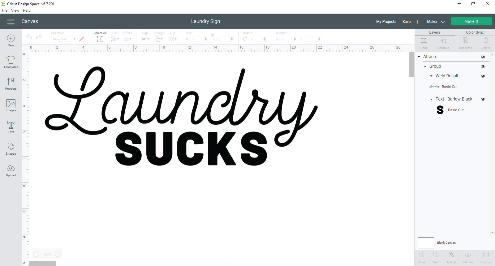 Designing a laundry sign in Cricut Design Space