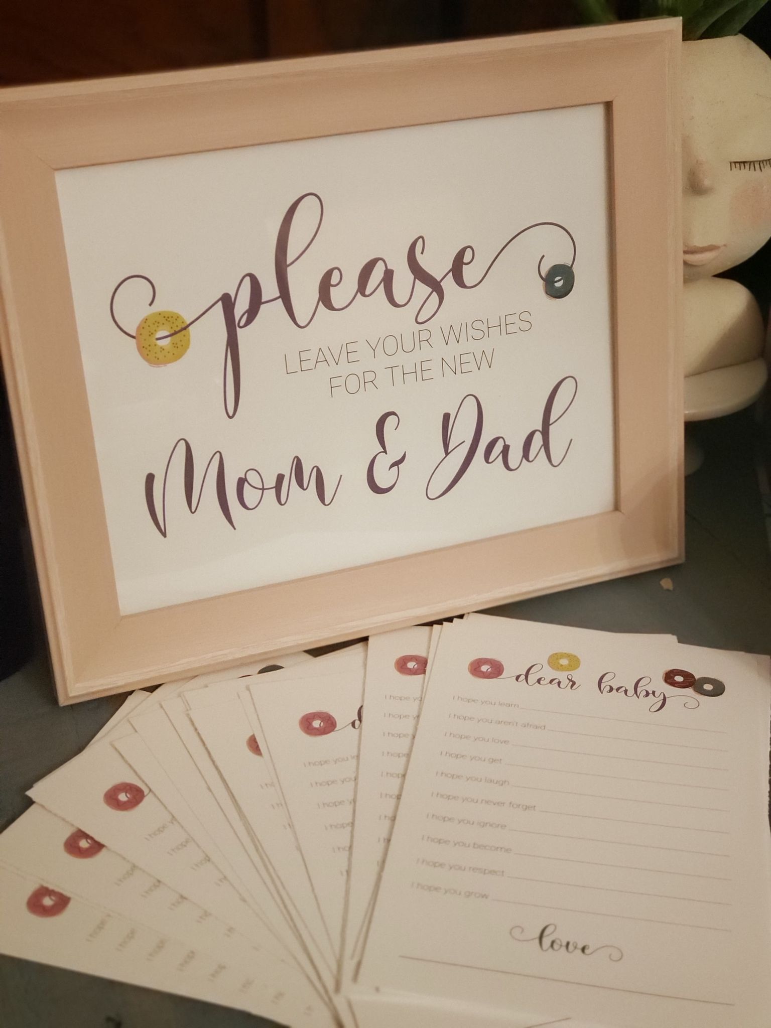 Donut Themed Baby Shower Advice Sign and Notecards