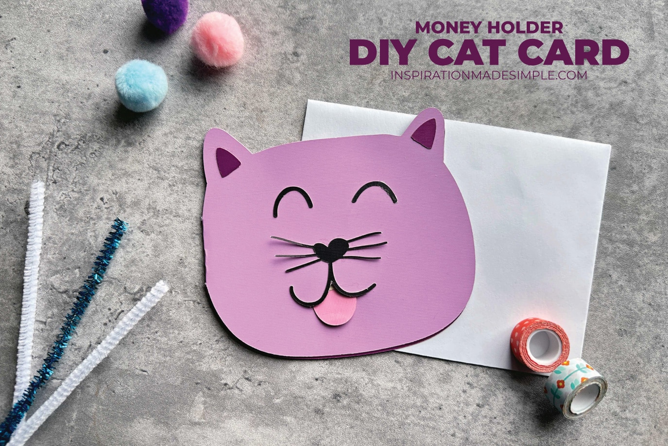 DIY Cat Card with Pull Tongue Money Holder