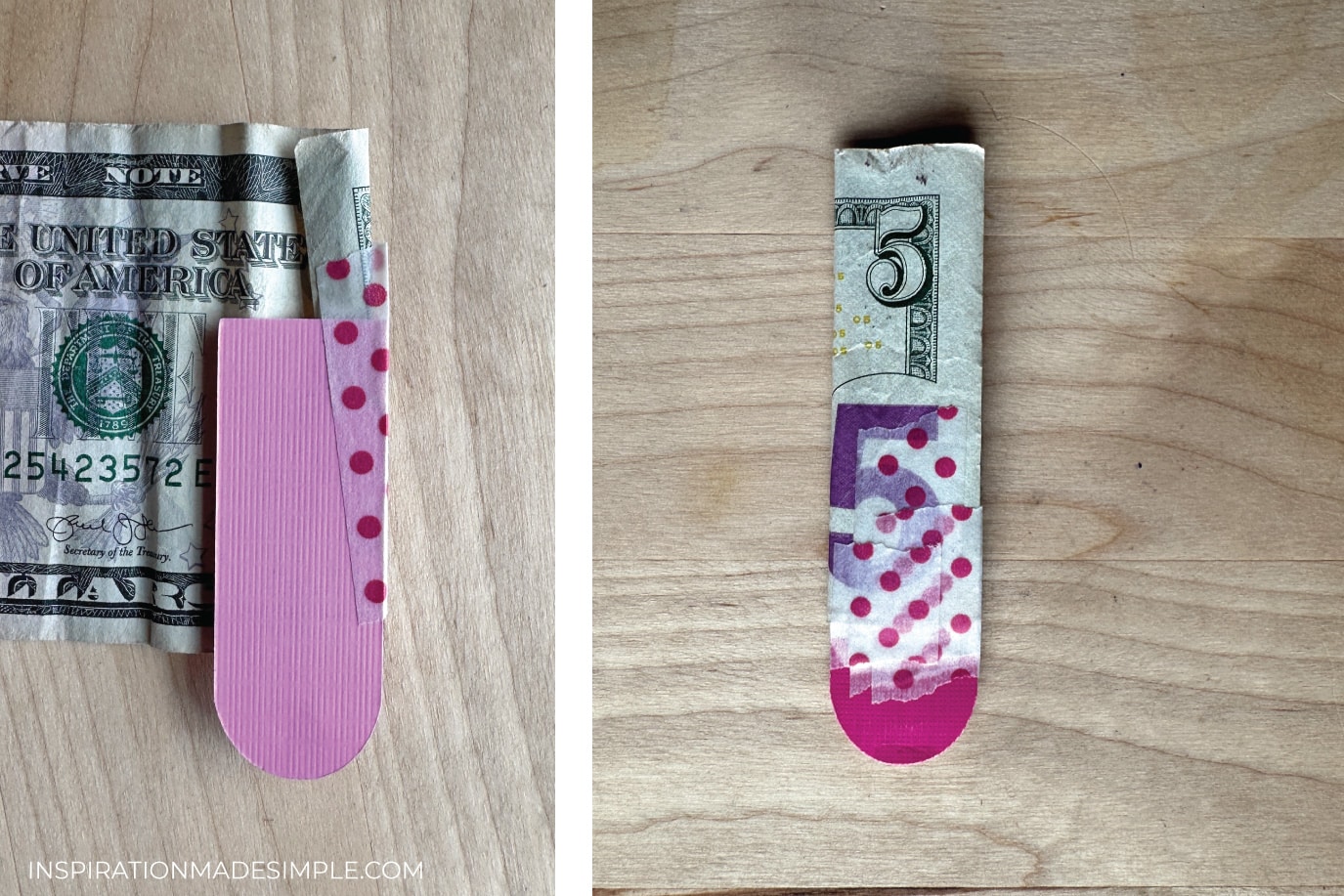 Wrap money around cat tongue and secure with washi tape